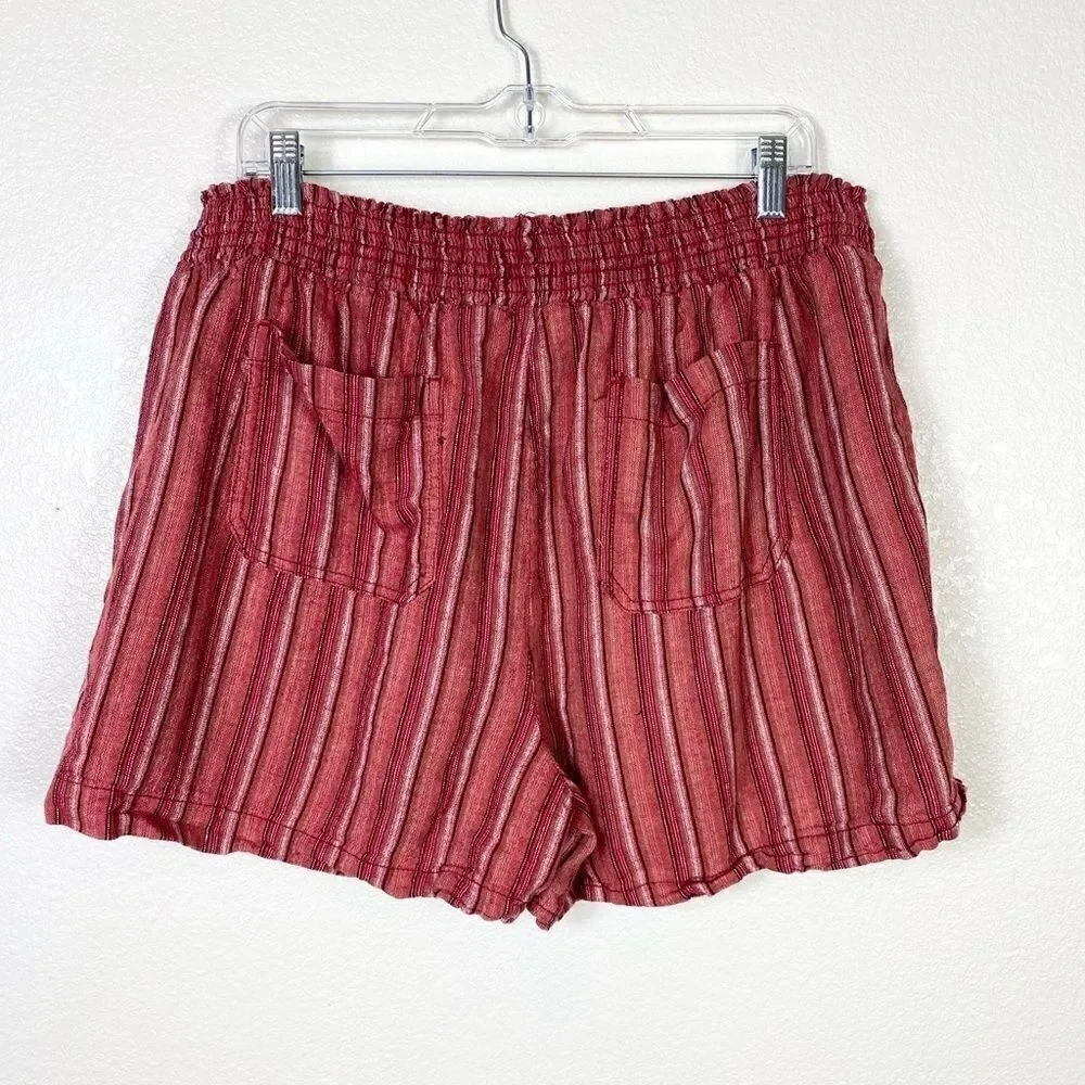 Briggs Red Linen Blend Drawstring Waist Boho Shorts